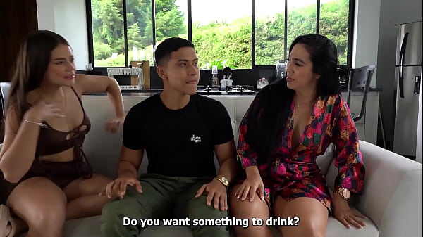 Big ass Latina fucks with her muscular boyfriend in the staircase while her mom doesn't see them