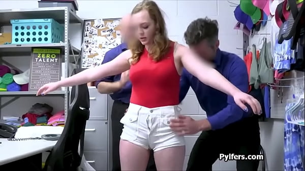 Busty teen gags on hard cocks of two guards