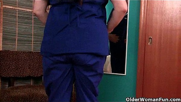 Granny nurse takes care of her itching pussy