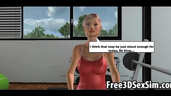 Sexy 3D cartoon honey motivates her man to work out