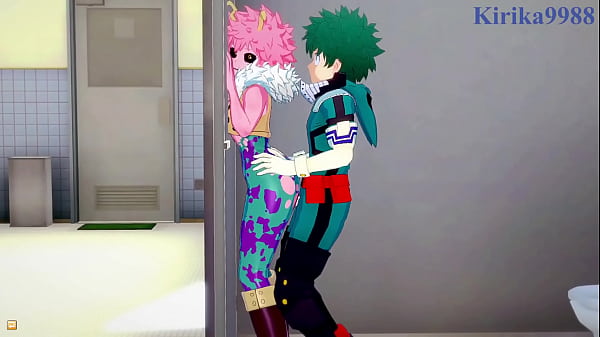 Mina Ashido and Momo Yaoyorozu and Izuku Midoriya intense sex. - My Hero Academia Hentai  