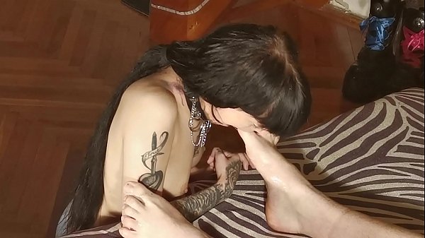 Young slave girl sloppy feet licking for her dominant Daddy HD