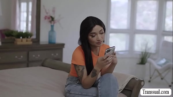 Curvy TS babysitter Ariel Demure takes a shower and her horny boss is watching her getting naked.After that,her boss cant resist and he then rips off her jean and start fucking her tight wet asshole so deep and hard.