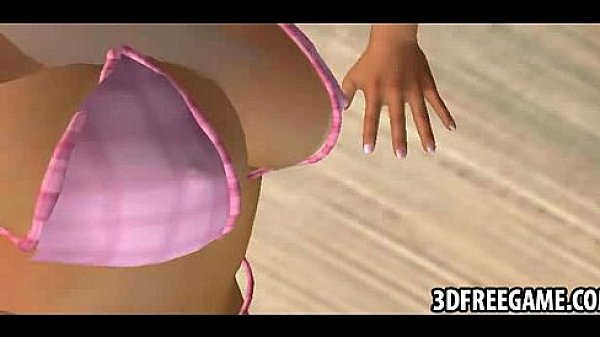 How blonde 3D babe on a beach is fucking with stockings on