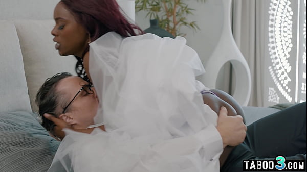 Small titted black cougar bride fucked hard by a white dick  