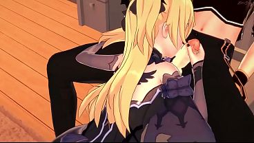 Fischl giving a great blowjob before getting a facial.