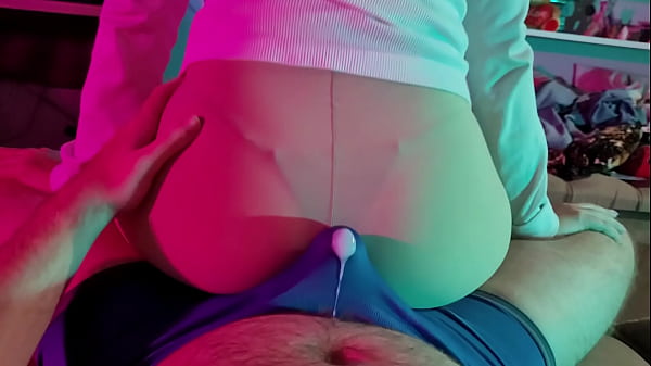 Dry humping in see through pantyhose, he cum in pants  