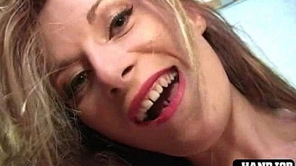 Blonde chick plays with hard  fat dick