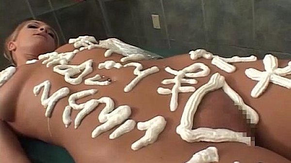 Blonde White Girl Getting Her Body Covered With Cream Nipples And Pussy Stimulat