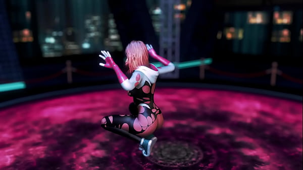Cute naughty Stacy Gwen dance on the floor in torn suit to seduce Spider-Man  