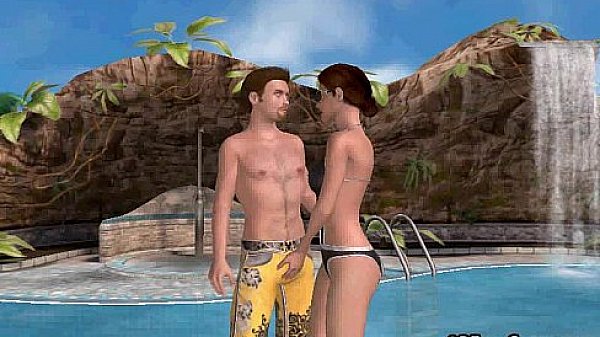 Sexy 3D cartoon babe gets her pussy licked poolside