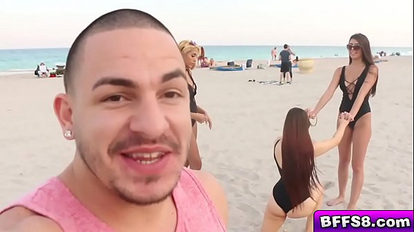 Hot gals got bored and invites the stud to their hotel romm for a foursome!  