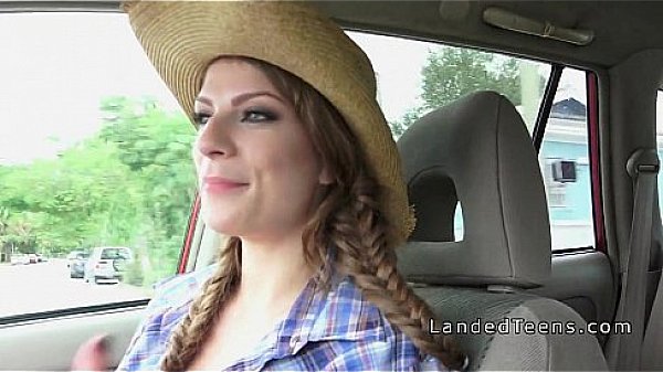 Busty stranded teen cowgirl banged in a trunk