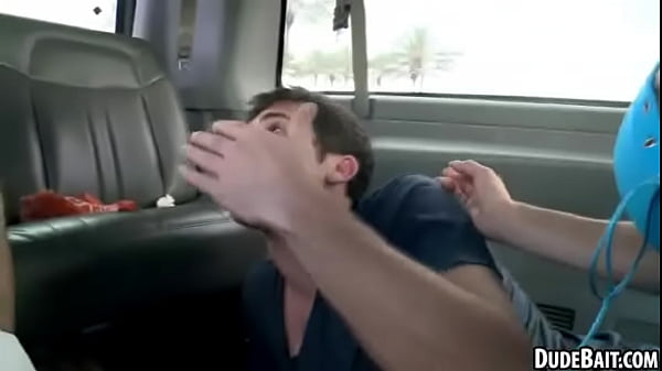 A blindfolded straight hunk is  being sucked off by a stud