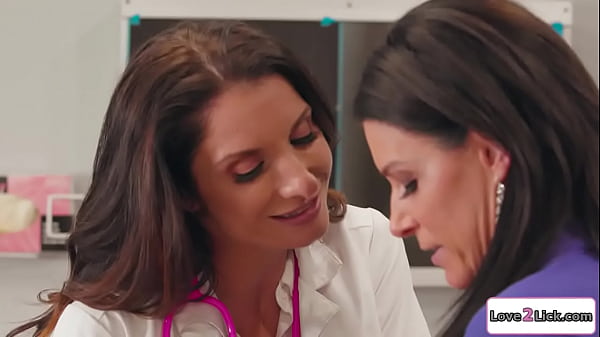 Busty nurse seduces a milf teacher and licks her shaved pussy.The brunette sucks her big tits and then licks and masturbates her pussy.Then they 69  