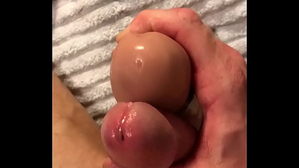 Leaking cock frottage while riding dildo  