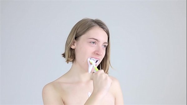 Slutty girl gets mouthfucked with a toothbrush