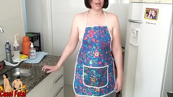 Nude woman cleaning and flashing her body