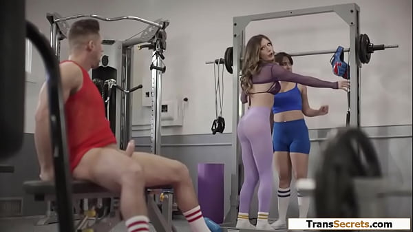 Big boobs shemale Jade Venus sees the gym instructor getting a blowjob and decides to take over.The busty tgirl bareback anal rides and squirts 