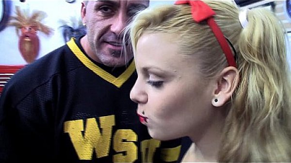 Blonde babe being fucked at the tattoo shoop