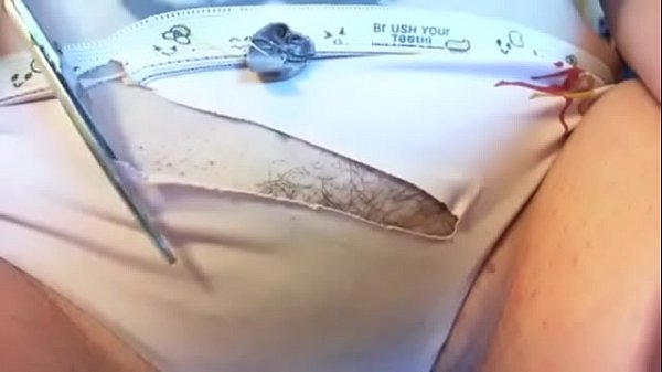 Wet orgasms in white panties destroyed by sharp scissors