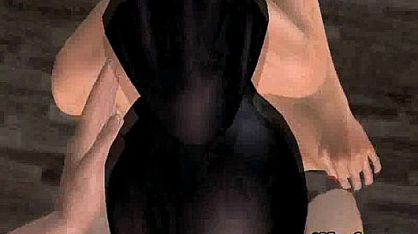 3D babe getting double teamed in the bathroom