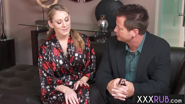 Horny babe Amber Ashlee knelt and swallowed cock and tit fucked before hot massage