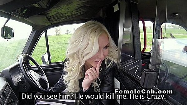 Handsome muscled guy bangs female cab driver