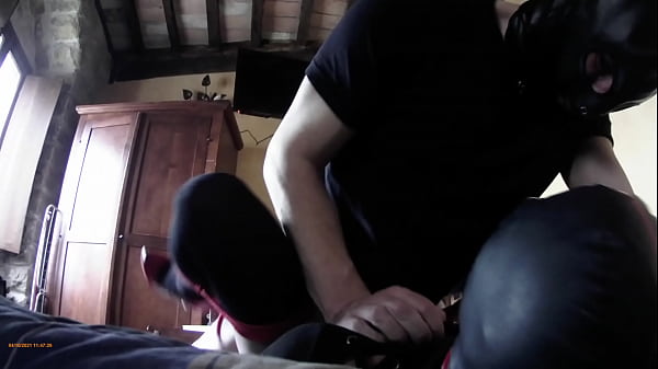 Laura on Hee step sister bound on the bed and hard fucked wearing platform heels and black stockings  