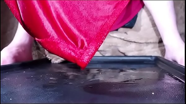 pissing red silky knickers until full wet and dripping with pee  