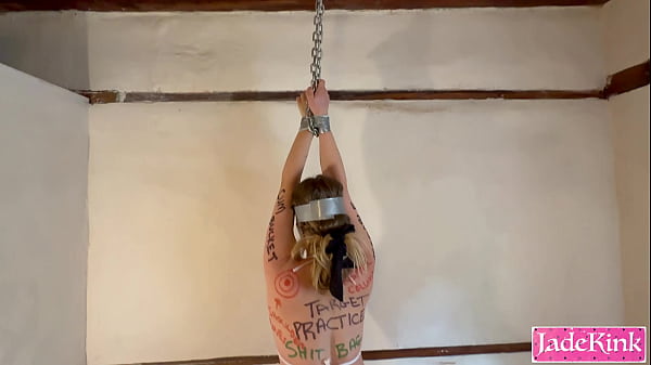 Tied up trash bag slut body writing and humiliation  