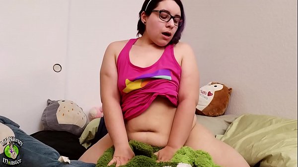 Watch me look super cute as I rub and ride my favorite stuffed toys before finding my toy hidden behind my pillow and start masturbating with it.  