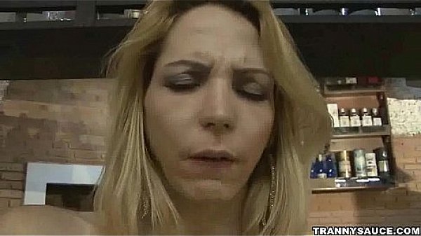 Foxy blonde shemale hottie stroking her schlong