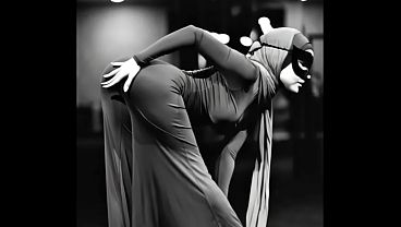 A masked Arabic girl in hijab dancing sexy