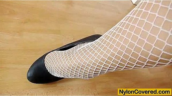 Petite Emma Diamond nylon mask on her face