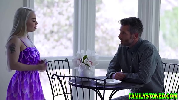 Haley Spades crawls down her stepdads crotch and whips out his big cock to give him a sloppy blowjob and makes him fuck her wet pussy 