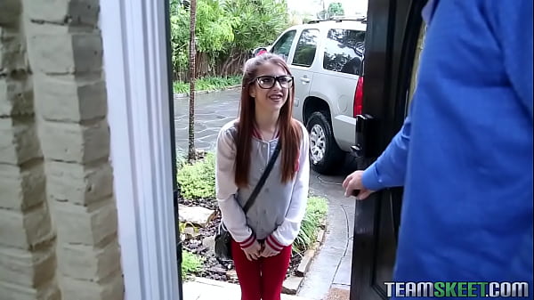 Nerdy tiny babysitter cutie loves her some big cock sucking and having her tight pussy pounded by huge dick.