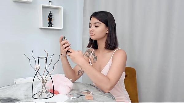 Dark-haired Sasha X-Ray puts on beautiful makeup and a sexy outfit