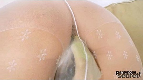 Gorgeous blond chick in white nylon pantyhose