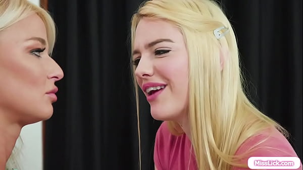 MissLick.com - Big boobs mommy found stepdaughters old and young porn and gets seduced by the small tits blonde.The busty cougar stepmom facesits and rims the babe  