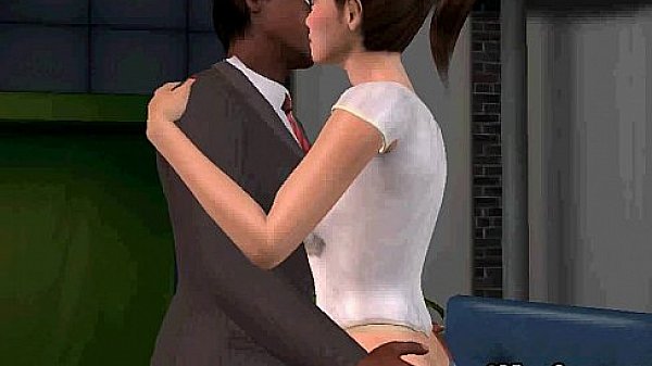 This sexy 3D brunette babe is sucking a big ebony cock