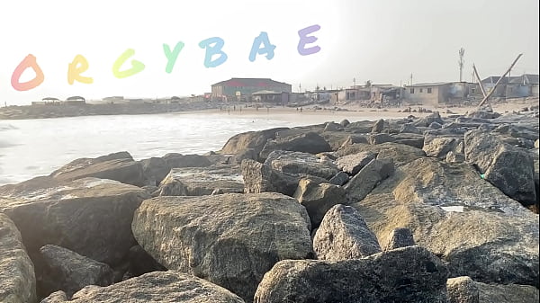 Couple play voyeur at public bar and beach