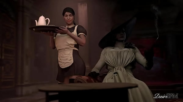 Alcina Dimitrescu pounds maid without mercy and gives her a huge creampie with her big futanari cock