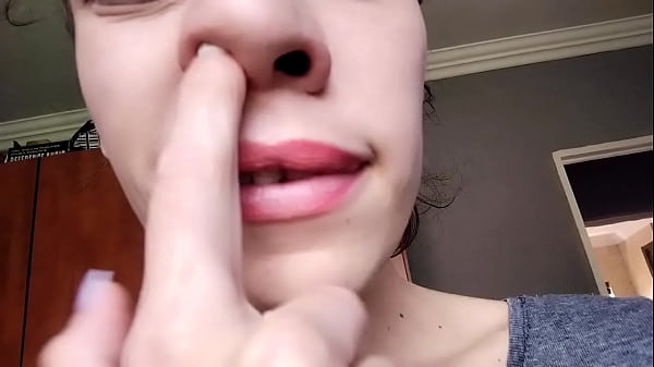 slut fingering her snotty nose and blows out her boogers | snot nose fetish | play with snot 