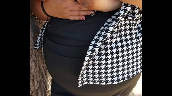 Showing my big tits on the park