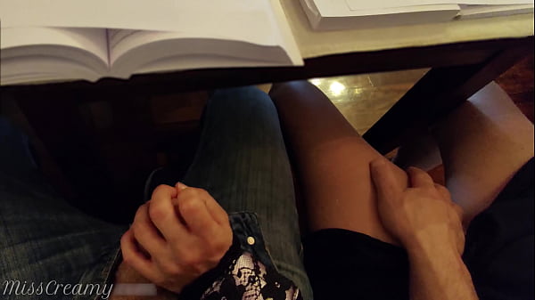 Hot Teacher jerks off a student's cock in class until he cums and risks getting caught by strangers