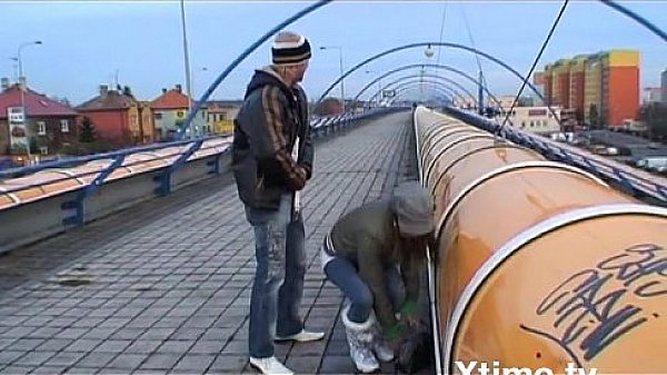 Couple of young flashers fucks in public place