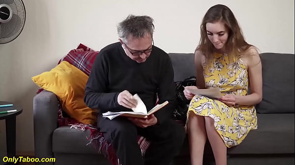 shy skinny teen Vika Lita enjoys a rough sex lesson with big dick stepdad  