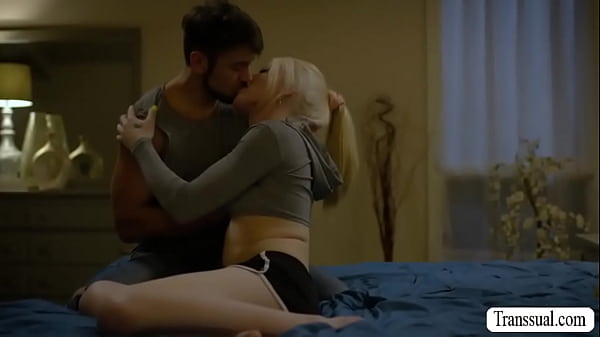 Stepbro closes the door of his shemale stepsister and then they start kissing each other.After that,he bareback fucks her ass so hard.