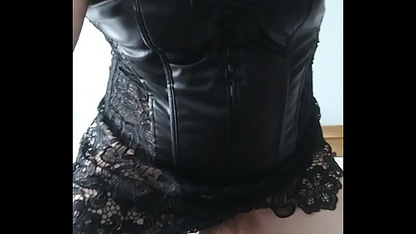 Solo masturbation in a little black outfit